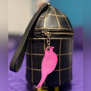 Kate Spade Jade Drive Leather Birdcage Wristlet Black Gold Novelty EUC
